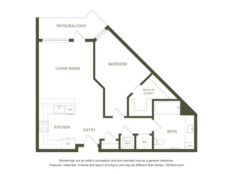 Floor plan for 1 bed, 1 bath, 772 sqft